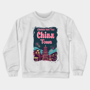 ChinaTown II: Retro Synthwave Fireworks - Vibrant Blues, Reds, and Yellows Crewneck Sweatshirt